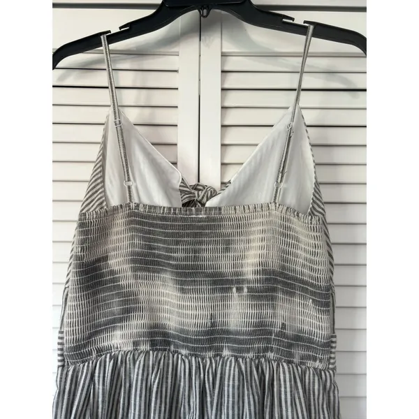 Japna Grey White Striped Tie Front Wide Leg Slit Jumpsuit Size M 100% cotton - Image 5
