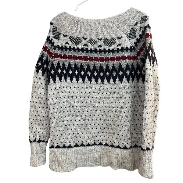 American Eagle Outfitters Holiday Heart Fair Isle Sweater Gray Wool Blend Small - Image 10