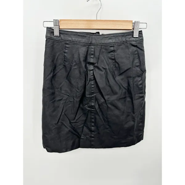 Abercrombie & Fitch‎ Womens XS Black Faux Leather Mini Skirt Front Zip Y2K Moto - Image 2