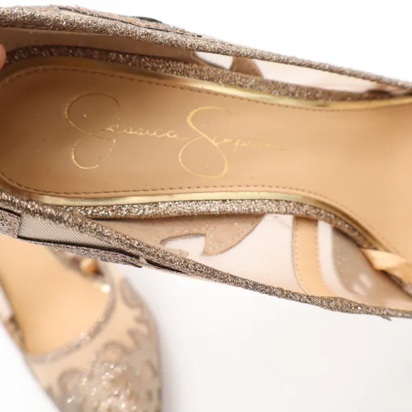 Jessica Simpson Liereena2 Champagne Glitter Mesh Pointed Toe Pumps Gold 8M - Image 8
