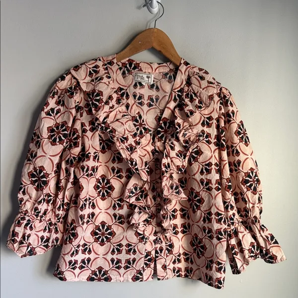 Mille Sayulita print Ruffle Blouse Pink - Image 2