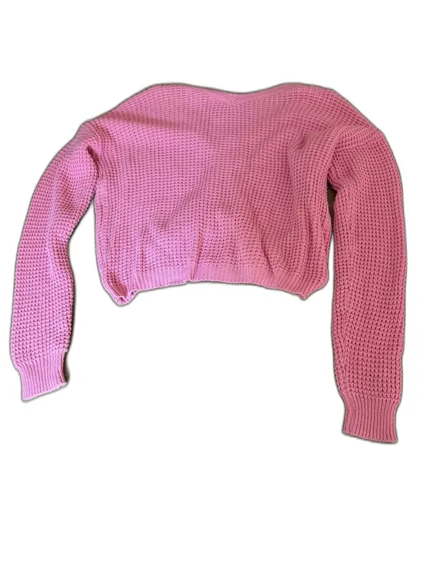 Sincerely Jules Pink Waffle Knit Ruched Drawstring Crop Sweater Y2K Medium - Image 2