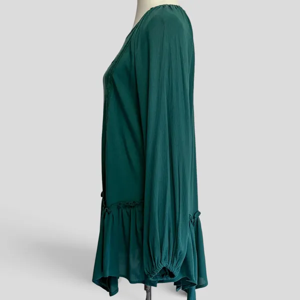 Maurices Tunic Blouse Medium Green Crochet Lace Peplum Ruffle Long Sleeve Boho - Image 3