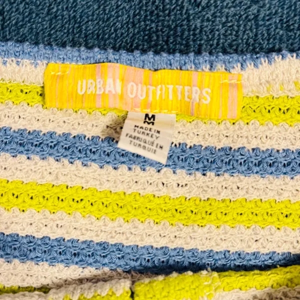 Urban Outfitters Women M Striped Lace Up Crochet Tube Top Blue Lime‎ - Image 5