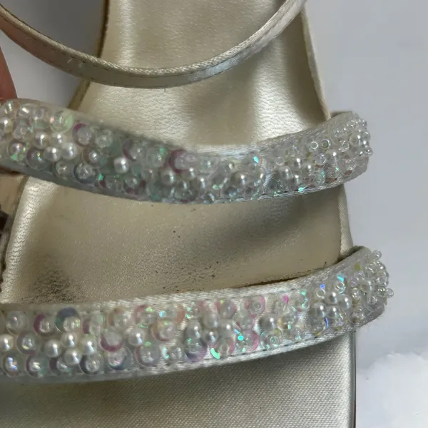 Touch Ups Ivory Satin Beaded Sequin Block Heel Square Toe Slingback Sandals 7.5W - Image 8