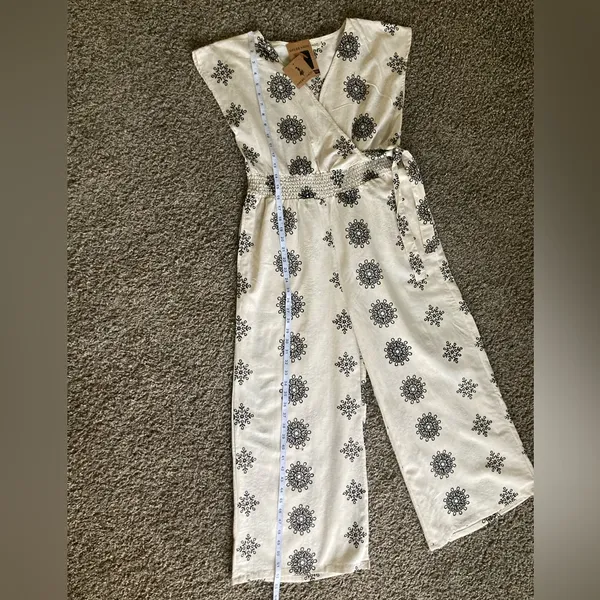 Dress Nado Embroidered Linen-Blend Wide-Leg Jumpsuit Sz M - Image 4