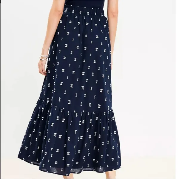 NEW LOFT Clip Tiered Pull-On Midi Skirt in Navy Blue - Size XS - Image 2