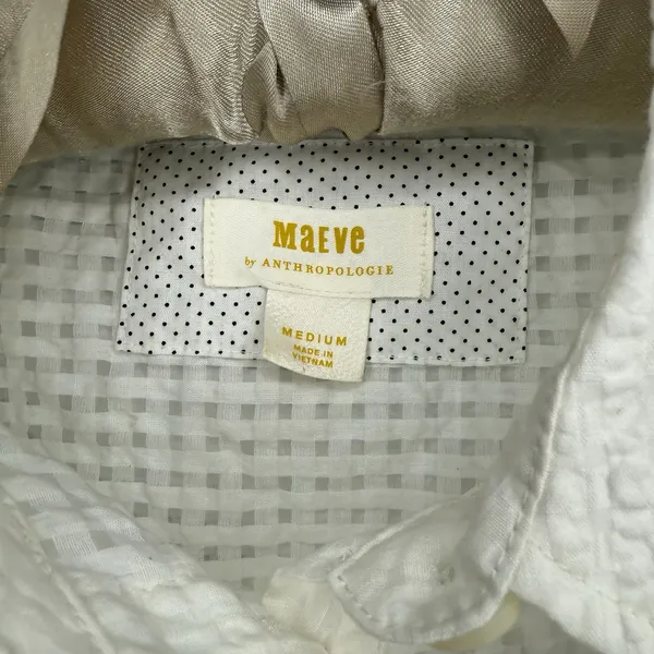 Maeve Anthropologie M White Gingham Seersucker Button-Front Long Puff Sleeve - Image 9