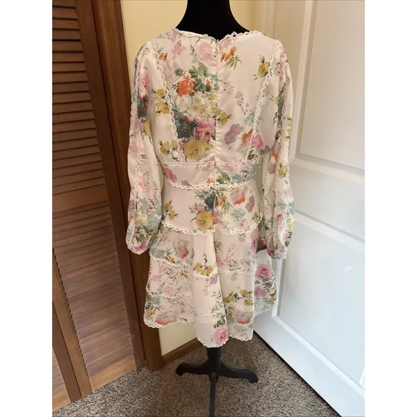 Beulah Style Medium Ladies Ivory Floral Long Sleeve Dress Boho Cottage Core - Image 4
