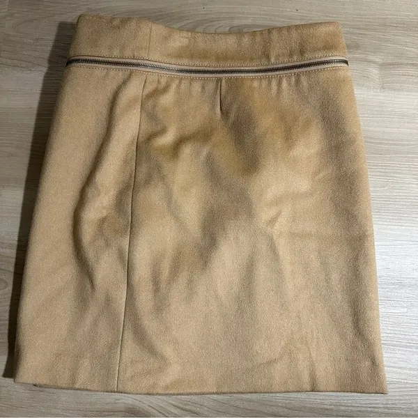 Tory Burch Wool Mini Skirt Tan 2 Womens‎ Zip Detail A-Line Luxury - Image 9