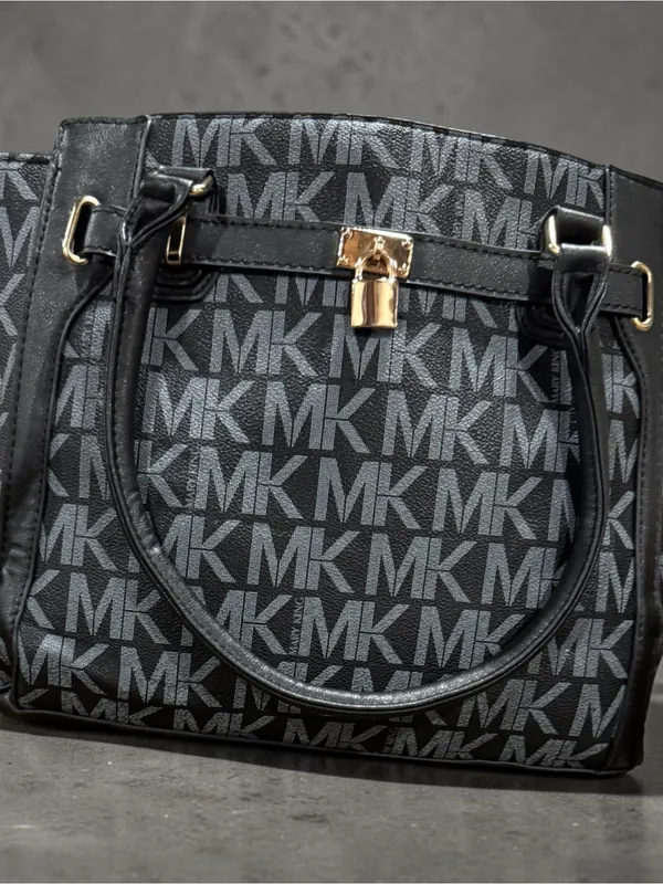 Mary King Black Signature Satchel - MK Logo Shoulder Bag - Image 2