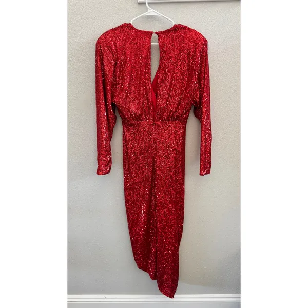 NWOT Alexia Admor Silena Surplice Midi Dress Red Sequin V-Neck Womens Size XS - Image 6