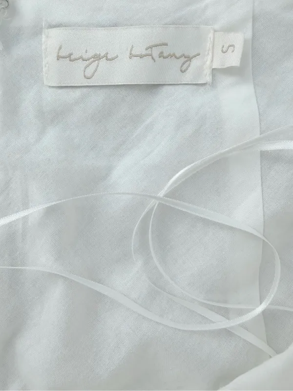 Beige Botany White Linen Blend Halter Mini Dress Size S Open Back - Image 4