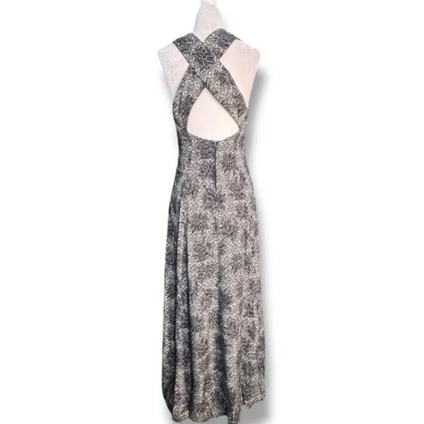 Vintage All That Jazz Black White Floral Cross Back‎ Maxi Dress Boho Minimalist - Image 3