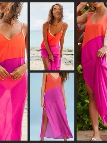 Lulus Seaside Retreat Color Blocking Side Slit Sheer Maxi Beach Cover Size Small - Image 2