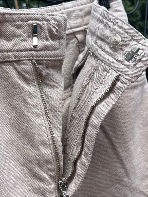 Zara Women’s Beige Denim High Rise Wide Leg Cargo Pants Sz XS Utility Gorpcore - Image 4