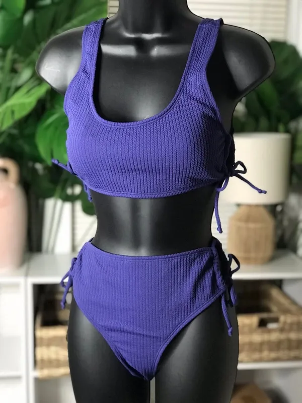 Side Tie Lace Up Bikini Set Size Large Blue - Image 3