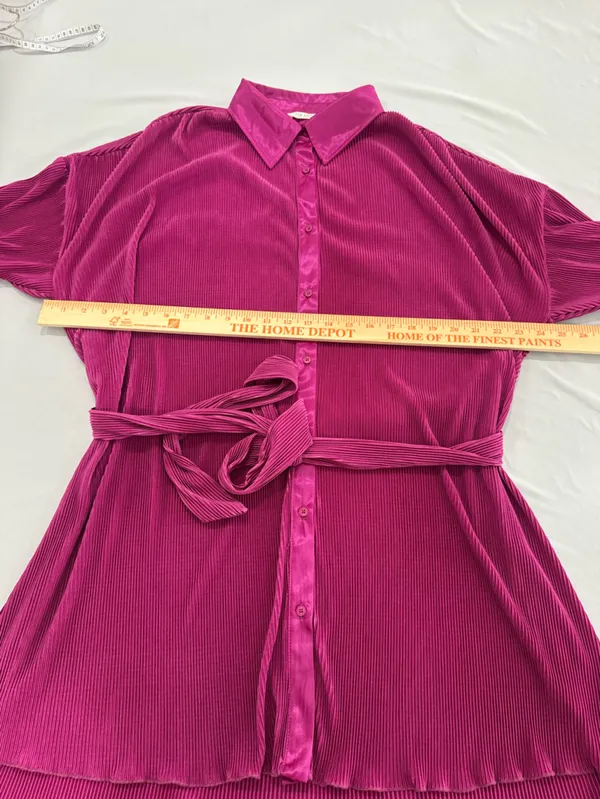 12th Tribe Cara Fuschia‎ Plisse Mini Dress Large - Image 6