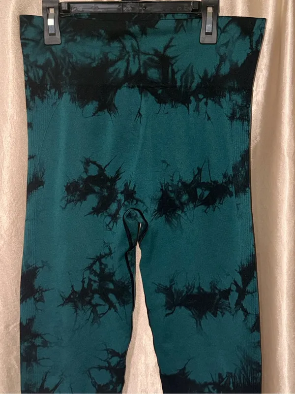High-Rise Teal Tie-Dye Leggings - Stretchy Women's Activewear - Image 2