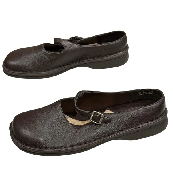 Sbicca Mary Jane Buckle Strap Shoes‎ 6.5 Brown Pebbled Leather Comfort Cottage - Image 2
