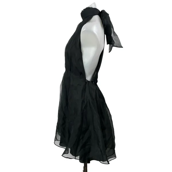 Zara Black Organza Halter Tie Sleeveless Pleated Fit & Flare Mini Dress Size M - Image 2