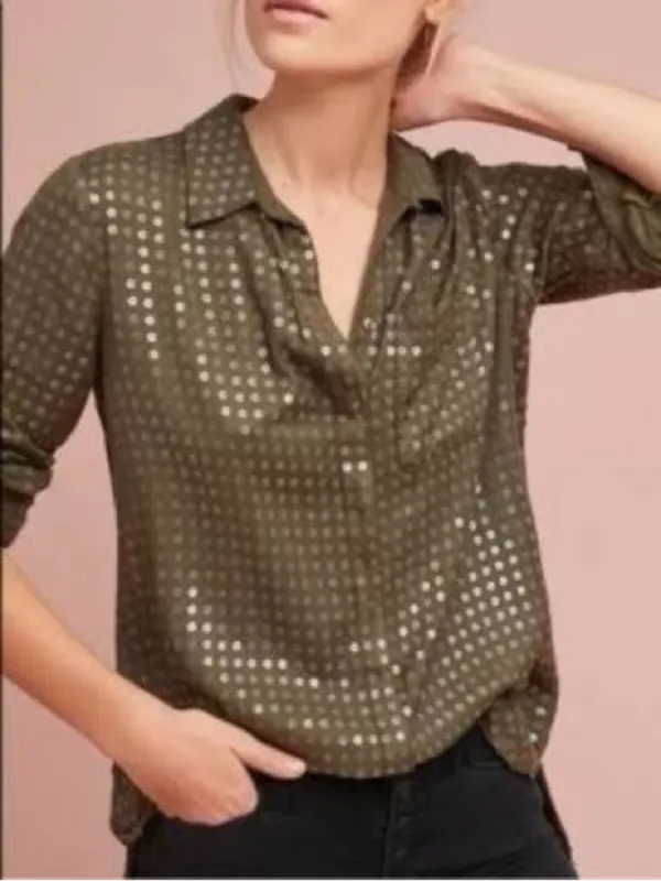 Anthropologie Maeve Sequin Button Down Top Size Large NWT - Image 3