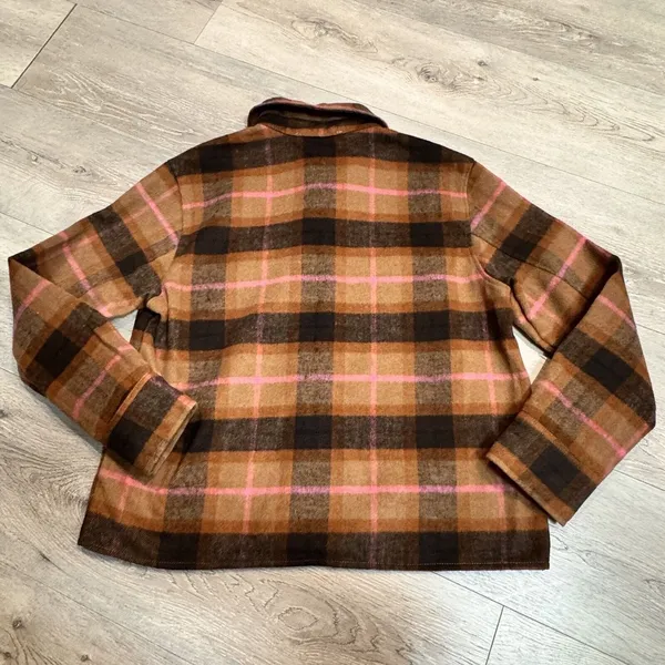 BB Dakota by Steve Madden Large L Boxy Shacket‎ Cashew Plaid Flannel - Image 2