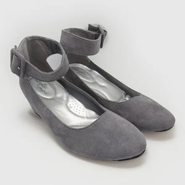 DexFlex Comfort‎ J. Renee Gray Faux Suede Wedge Strap Heels Women's 6.5 EU 38 - Image 9