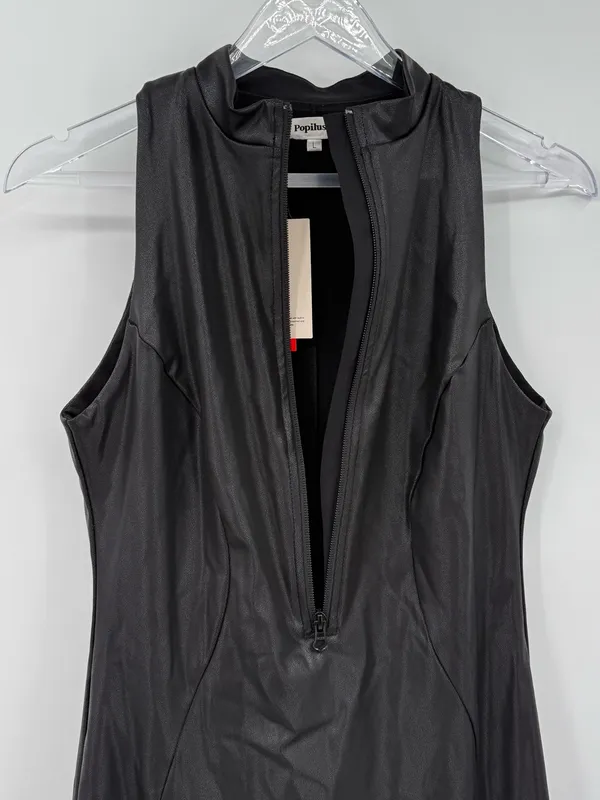 Popilush Shapewear Sculpting Faux Leather Zip Bodycon Dress Black Large NEW - Image 5