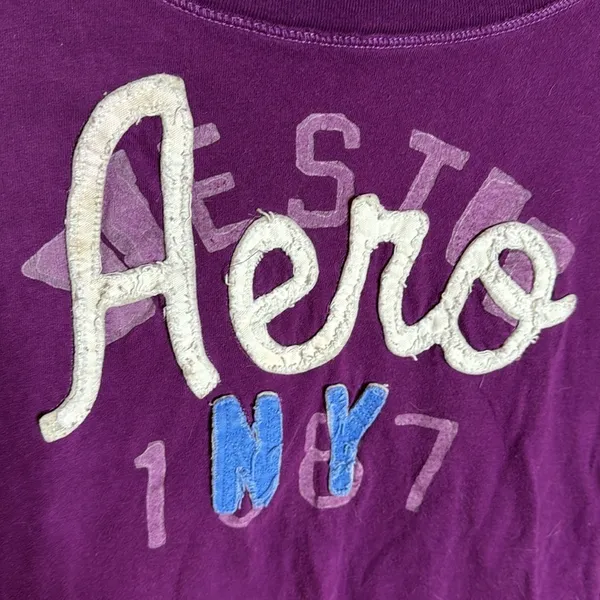 Vintage Y2K Aeropostale Aero NY 1987 Graphic LS Tee Purple Small - Image 3