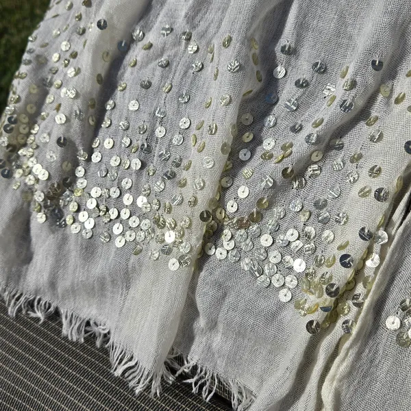Cream & Sequined scarf Silver - Image 4
