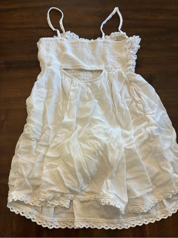 American Eagle Dress Women’s Medium White Mini Smocked Sleeveless Pockets - Image 3