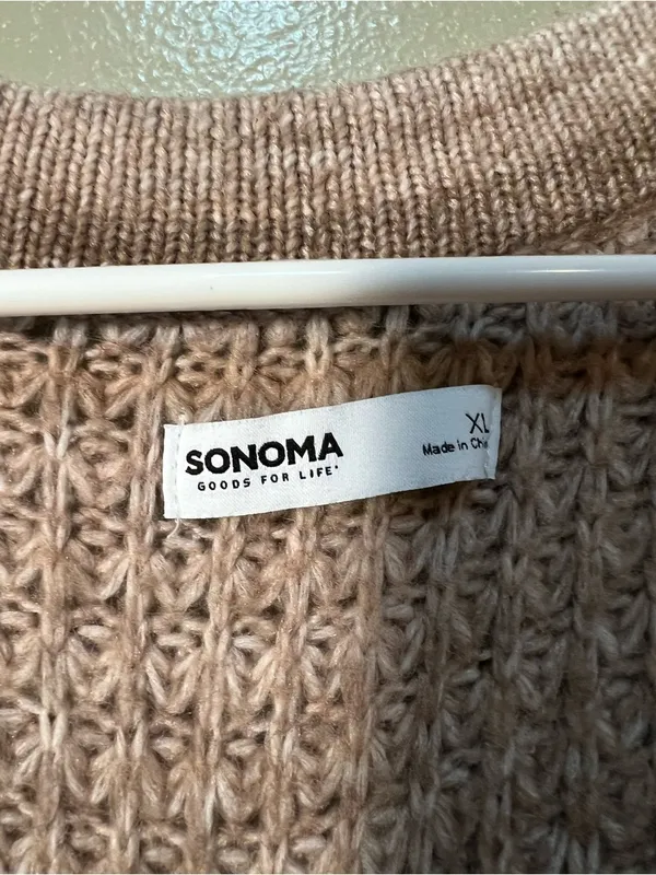 Sonoma Women's Size XL Cozy Yarn Button Front Cardigan Sweater Brown Beige White - Image 9