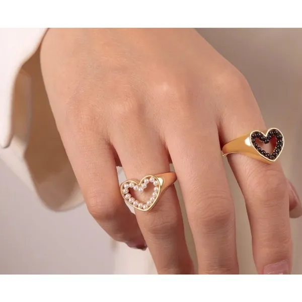 NWT PRETTY SOLID PEARL HEART RING, 18k‎ YELLOW GOLD OVER STERLING SILVER RING - Image 6