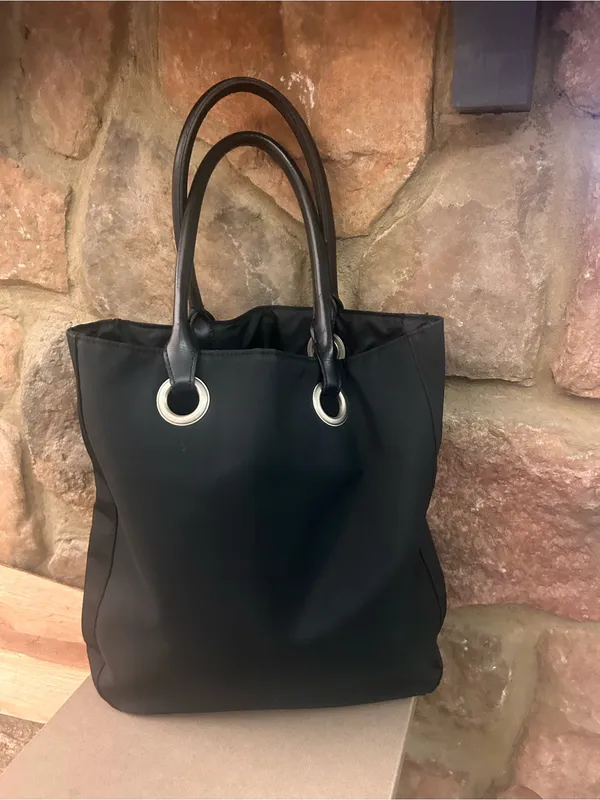 Kenneth Cole Black Tote with Silver Eyelet Handles - Image 2