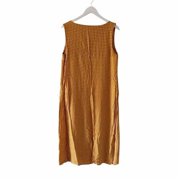 WARY Mustard yellow abstract print sleeveless viscose dress SZ L #2569 - Image 2
