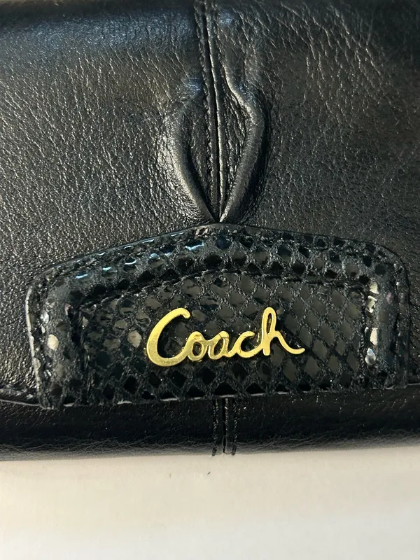 Coach Women’s Black Tri-Fold Wallet with Gold Script Logo - Image 6