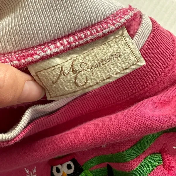 Vintage Christmas Winter Penguin Grannycore Double Crewneck Pink Sweatshirt - Image 7