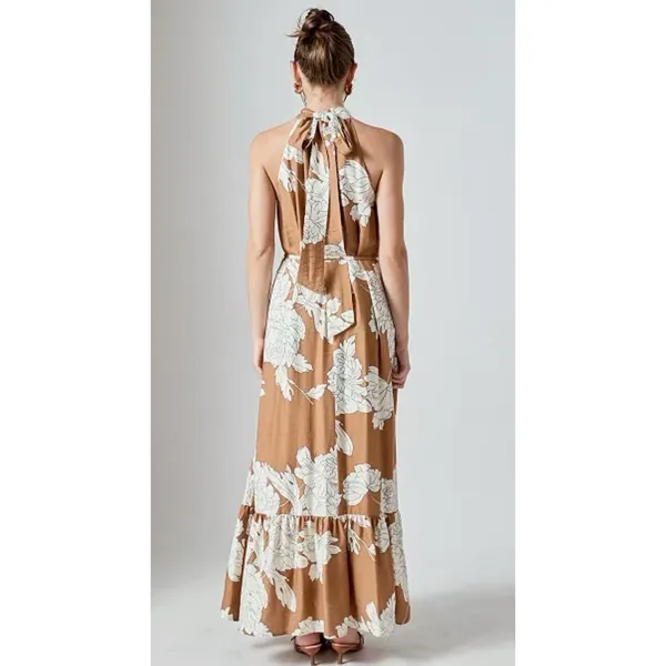 English Factory Women's Floral Halter Maxi Dress Size Small Belted A Line - Image 3