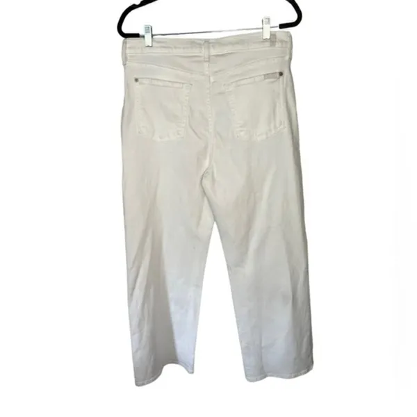 7‎ For All Mankind Cropped Wide Leg White Jeans Size 32 New - Image 3