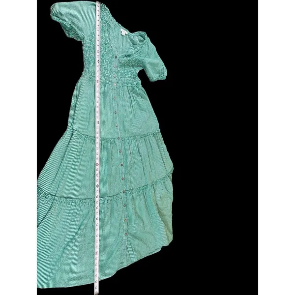 Sundance Smocked Button Maxi Dress S Green White Striped Tiered Cottage Boho - Image 10