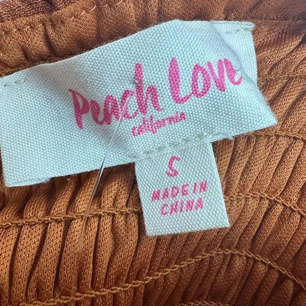 Peach Love Sz Small Dress Brown Ruched Elastic Back Long‎ Sleeve Cottagecore NWT - Image 5