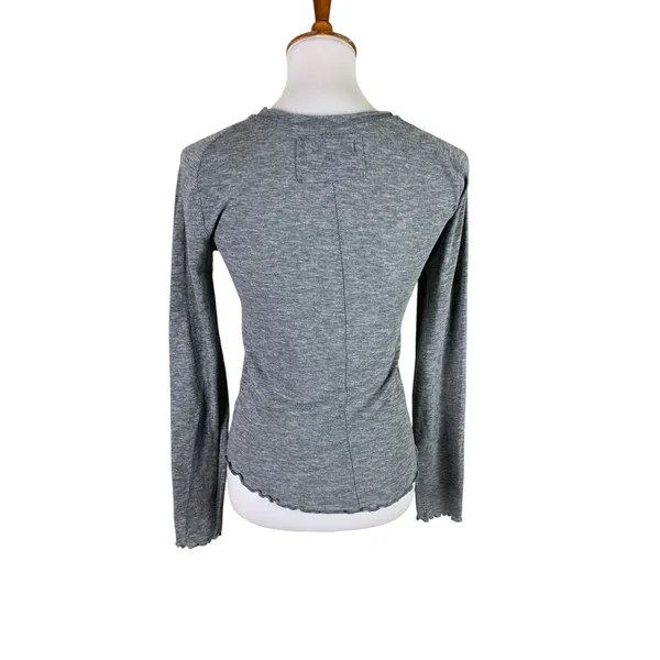 We The Free M Gray Long Sleeve Tee Lettuce Hem Grunge Y2K Casual Layering Top - Image 2