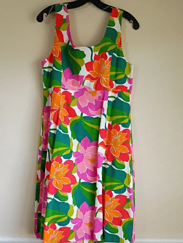 Boden Multicolor Floral Print Dress - White, Green, Teal & Orange Size 12L - Image 4