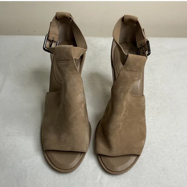 Vince Camuto Women Tan Suede Peep Toe Ankle Strap Heels Size 10M - Image 2
