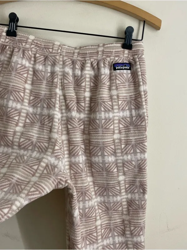 Patagonia Micro D Fleece Joggers Womens S Snow Bean Natural Geometric Cozy Pants - Image 9