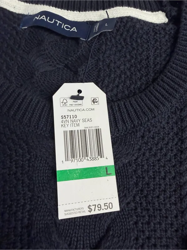 NWT Nautica sweater grandpa fisherman 100% cotton cable knit blue large preppy - Image 11