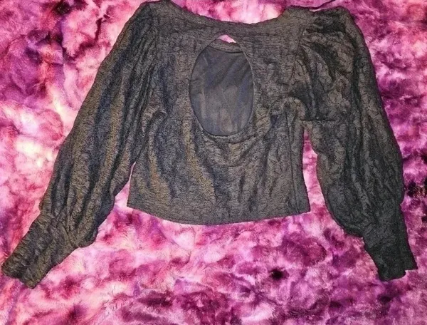 Free People Tea Time Top Black Lace Open Back Long Sleeves Sz S - Image 2