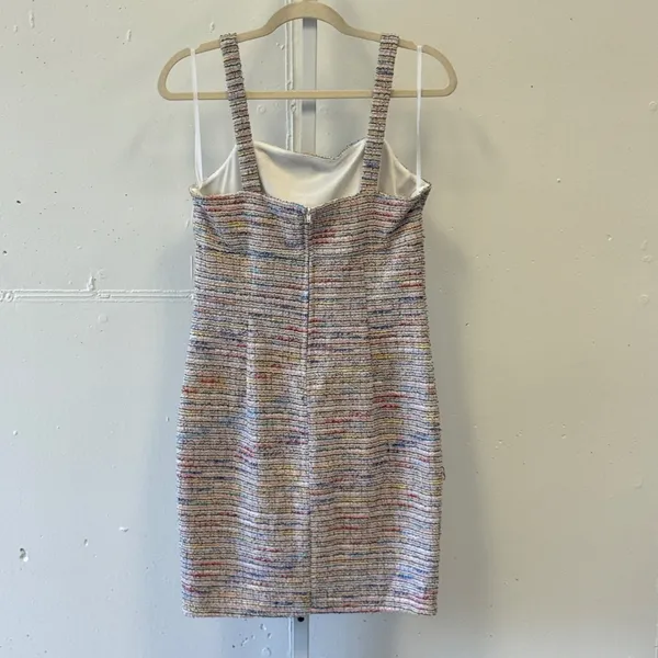 A. Byer Multi Color Tweed Mini Dress Sleeveless Square Neck Slit 1131L90 Small - Image 2