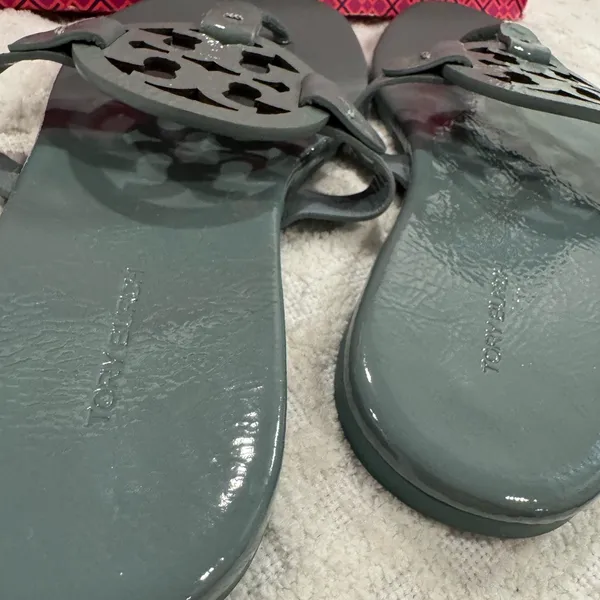 Tory Burch Soft Patent Leather Miller Sandals, Arctic Blue, Sz. 8.5 LIKE-NEW! - Image 4